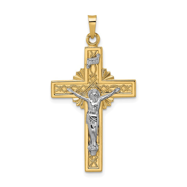 14k Two-tone Polished Solid Celtic INRI Crucifix Pendant
