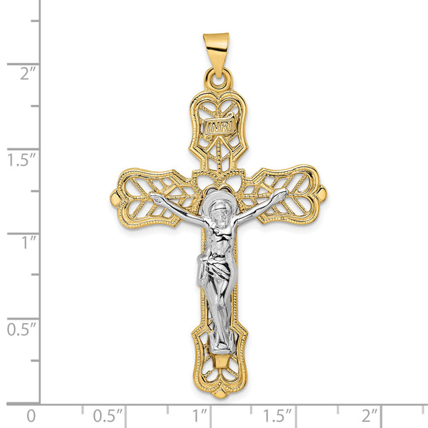 14k Two-tone Solid INRI Filigree Crucifix Pendant
