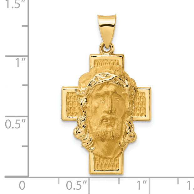 14k Polished and Satin Hollow Jesus Face Cross Pendant