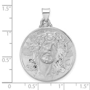 14k White Gold Polished and Satin Hollow Jesus Face Disc Pendant