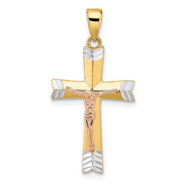 14K Yellow and Rose Gold with White Rhodium D/C Crucifix Pendant