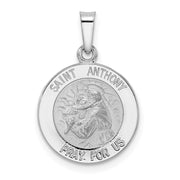 14k White Gold Polished and Satin Hollow St Anthony Medal Pendant