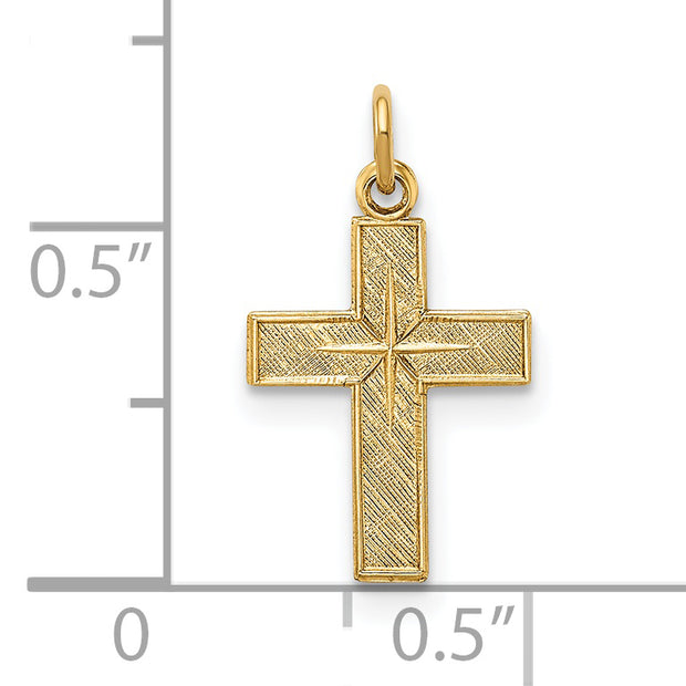 14k Polished and Textured Solid Star Cross Pendant