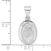 14k White Gold Polished and Satin Hollow Oval St Anthony Medal Pendant