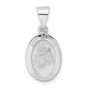 14k White Gold Polished and Satin Hollow Oval St Anthony Medal Pendant