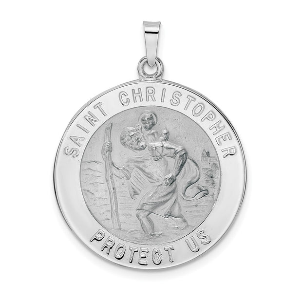 14k White Gold Polished Saint Christopher Solid Medal Pendant