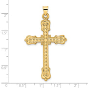 14k Polished Diamond Pattern Hollow Cross Pendant