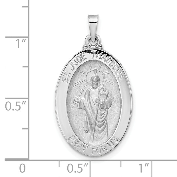 14k White Gold Polished St Jude Oval Solid Medal Pendant