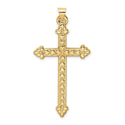 14k Polished and Textured Hollow Hearts Cross Pendant