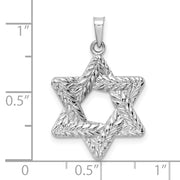 14k White Gold Polished and Textured Solid Star of David Pendant