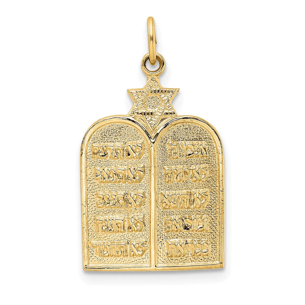 14k Polished Solid Ten Commandments and Star Pendant