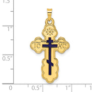 14k Polished Eastern Orthodox Blue Enamel Solid Cross Pendant