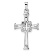 14k White Gold Polished Cut Out Solid Dove Cross Pendant