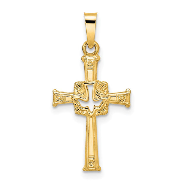 14k Polished Cut Out Solid Dove Cross Pendant