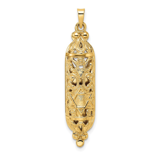 14k Polished and Textured Solid Mezuzah Pendant