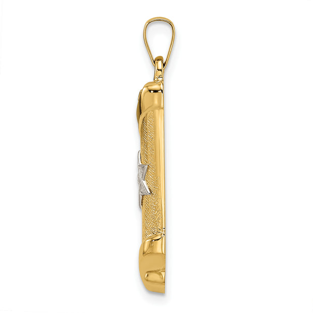 14k Two-tone Polished and Textured Hollow Mezuzah Pendant