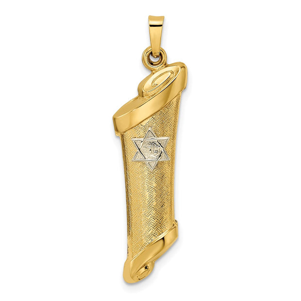 14k Two-tone Hollow Mezuzah and Star Pendant