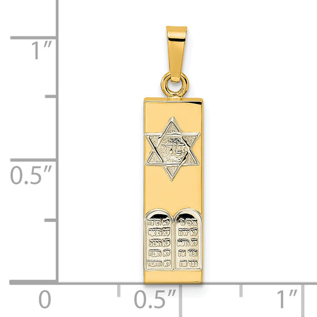 14k Two-tone Polished Hollow Mezuzah w/Star of David and Torah Pendant