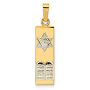 14k Two-tone Polished Hollow Mezuzah w/Star of David and Torah Pendant