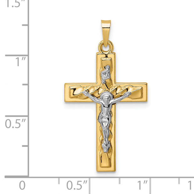 14k Two-tone Polished and Twisted Hollow INRI Crucifix Pendant