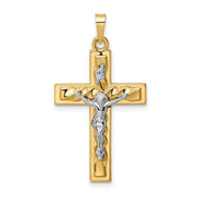 14k Two-tone Polished and Twisted Hollow INRI Crucifix Pendant