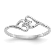 14k White Gold Polished AA Diamond Heart Ring