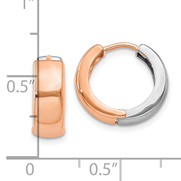 14k Two-tone White and Rose Gold Hinged Hoop Earrings
