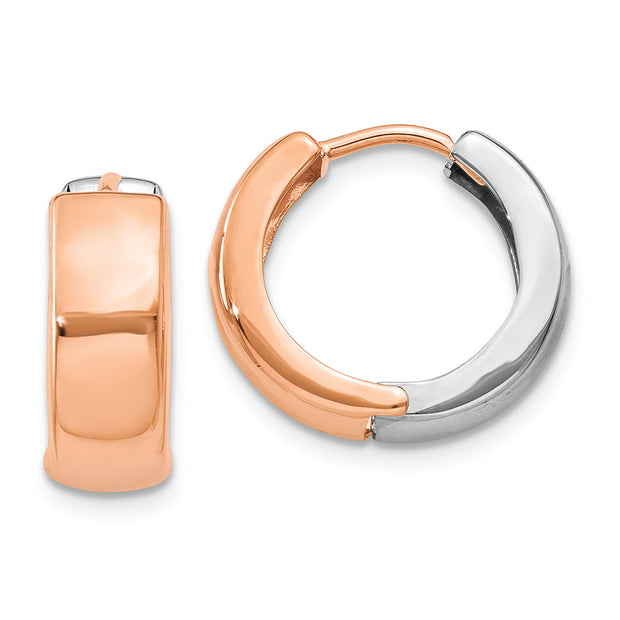 14k Two-tone White and Rose Gold Hinged Hoop Earrings