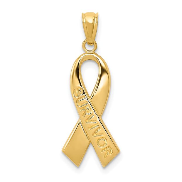 14k Gold Polished SURVIVOR Ribbon Pendant