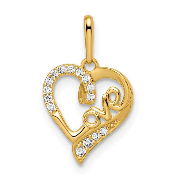 14k CZ LOVE Heart Pendant