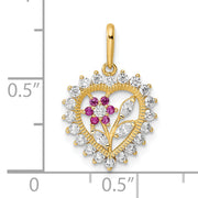 14K Polished White & Pink CZ Flower Heart Pendant