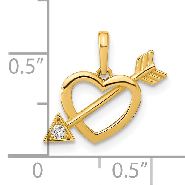 14K Polished Cut out Heart with Arrow CZ Pendant