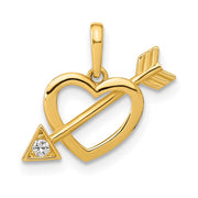 14K Polished Cut out Heart with Arrow CZ Pendant