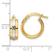 14k w/ White Rhodium Diamond-cut Hoop Earrings