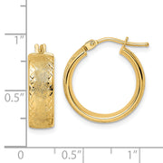 14k Polished Textured Diamond-cut Hoop Earrings