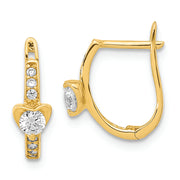 14K Polished CZ Heart Hoop Earrings