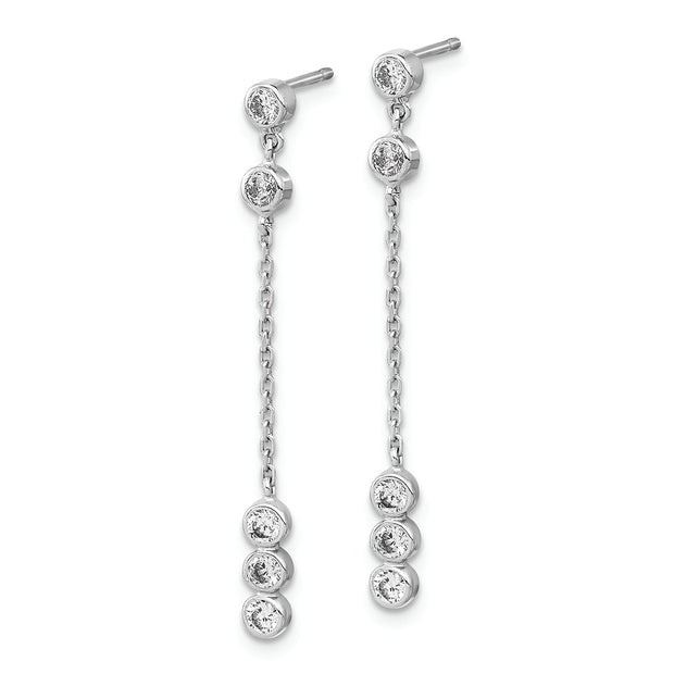 14K White Gold CZ  Chain Link Dangle Earrings
