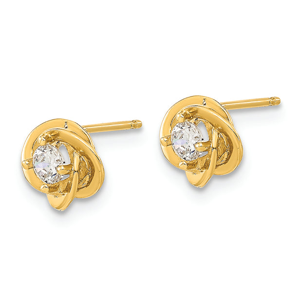 14K Polished Love Knot with CZ Post Earrings