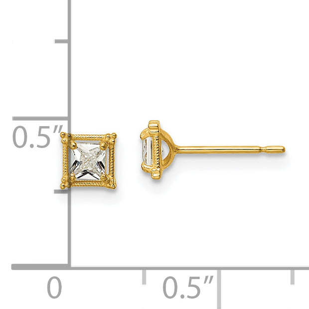 14k CZ Square Post Earrings