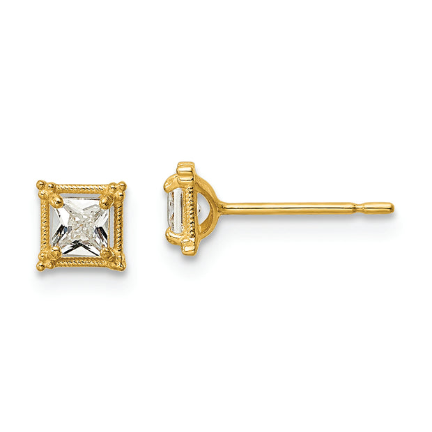 14k CZ Square Post Earrings