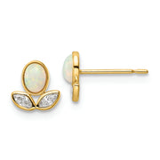 14k CZ & Created Opal Post Earrings