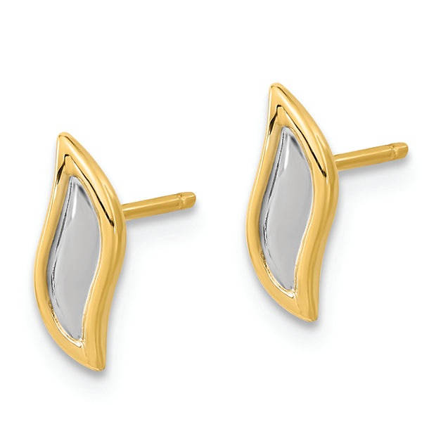 14K Gold White Rhodium Teardrop Post Earrings