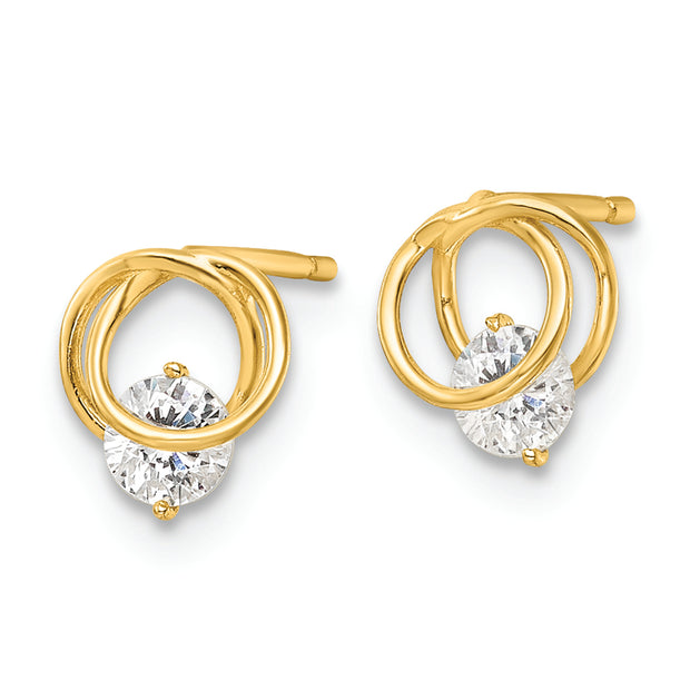 14k Yellow Gold Polished CZ Circles Post Earrings