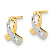 14K Gold White Rhodium CZ Awareness Post Earrings