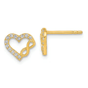 14K Polished Cut Out Heart and Infinity Sign CZ Post Earrings