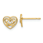 14k CZ Trinity Heart Post Earrings