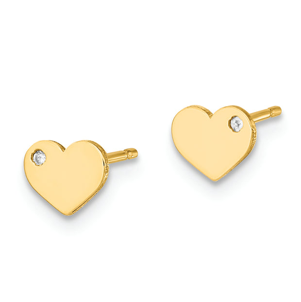 14K Polished CZ Heart Post Earrings