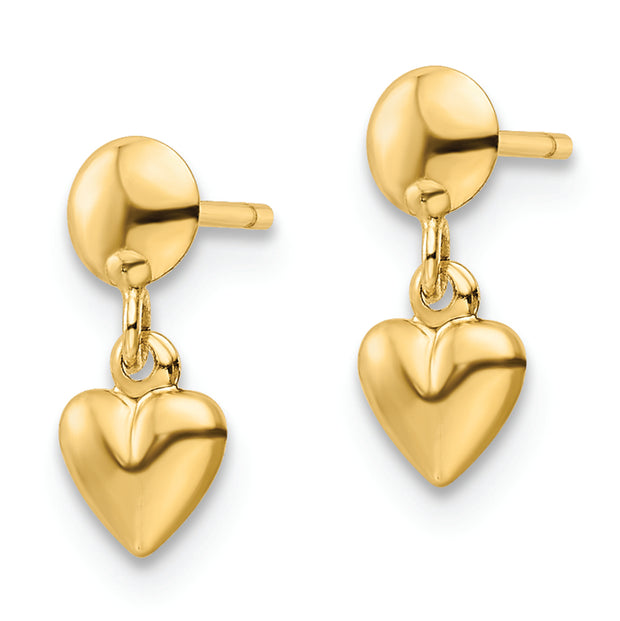 14K Polished Heart Post Dangle Earrings