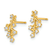 14k Yellow Gold Polished CZ Tree Branch Post Earrings