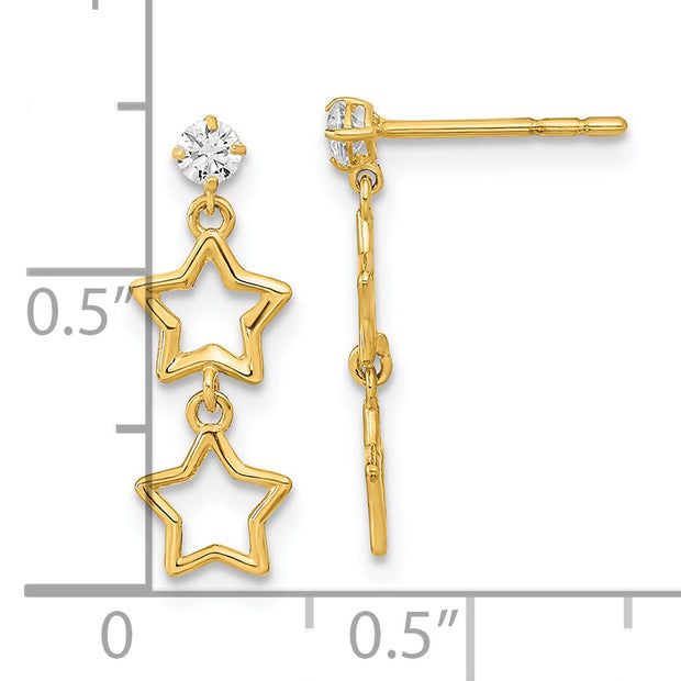 14K Polished Dangle Star with CZ Post Earrings
